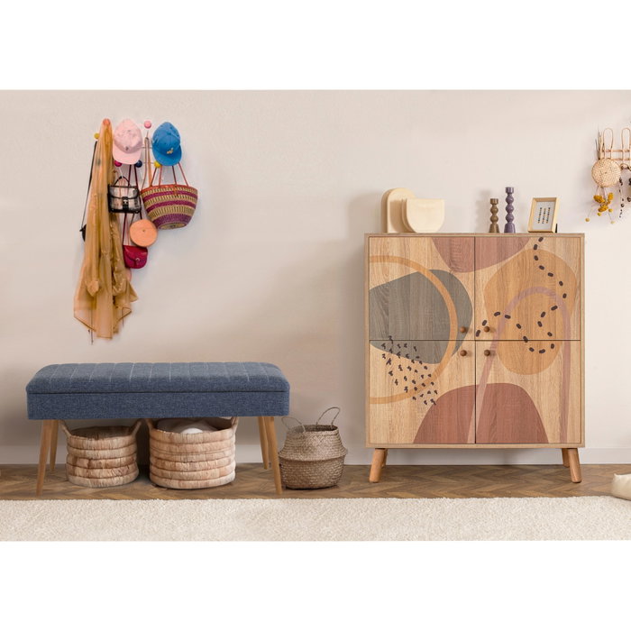 Hanah Home Form - 1048 Conjunto Muebles Recibidor Zapatero Banco Almacenamiento Tablero Melamina Patas Madera Sonomo Azul Oscuro